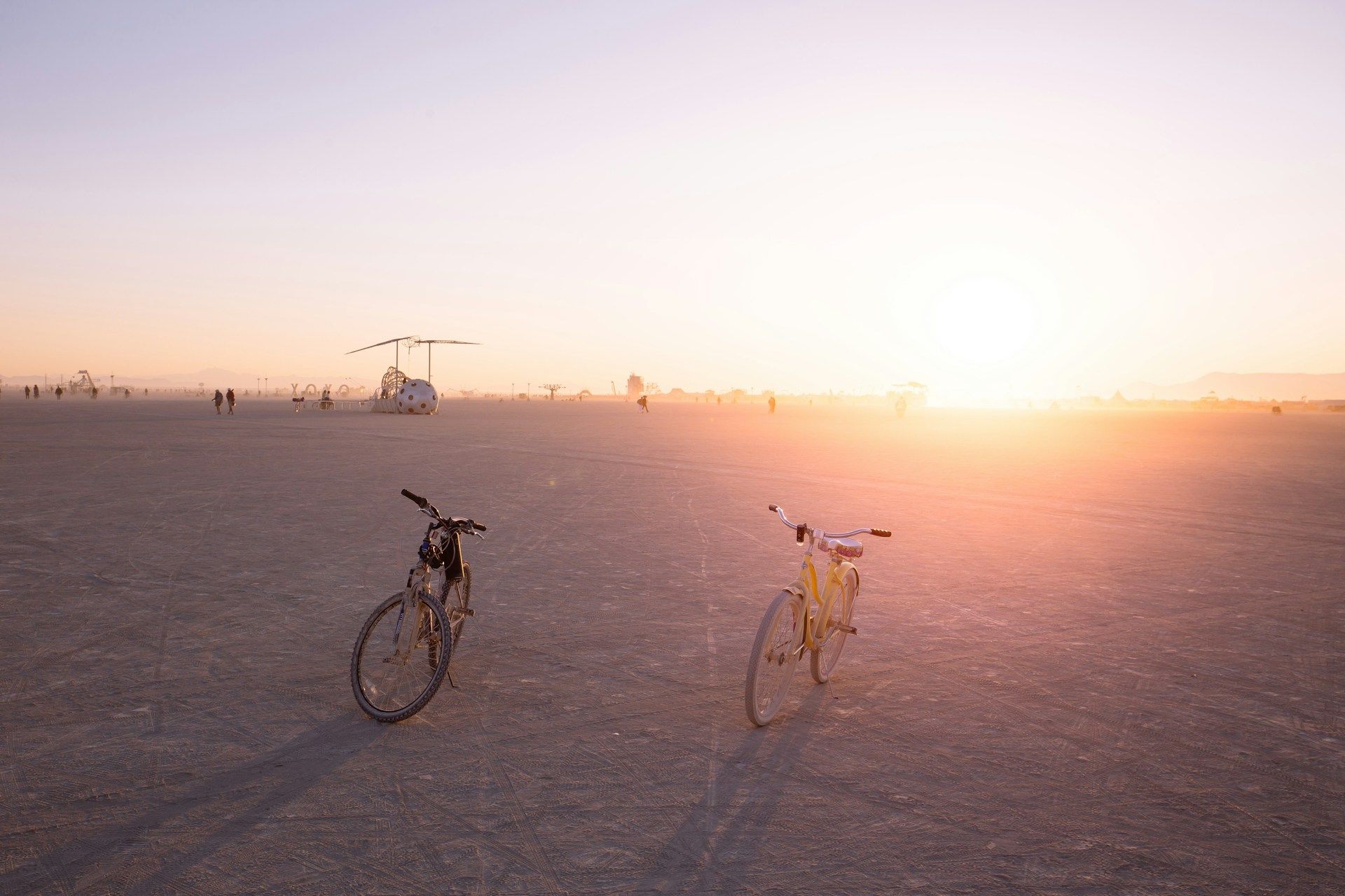 Yellow and black bicycles at Burning Man