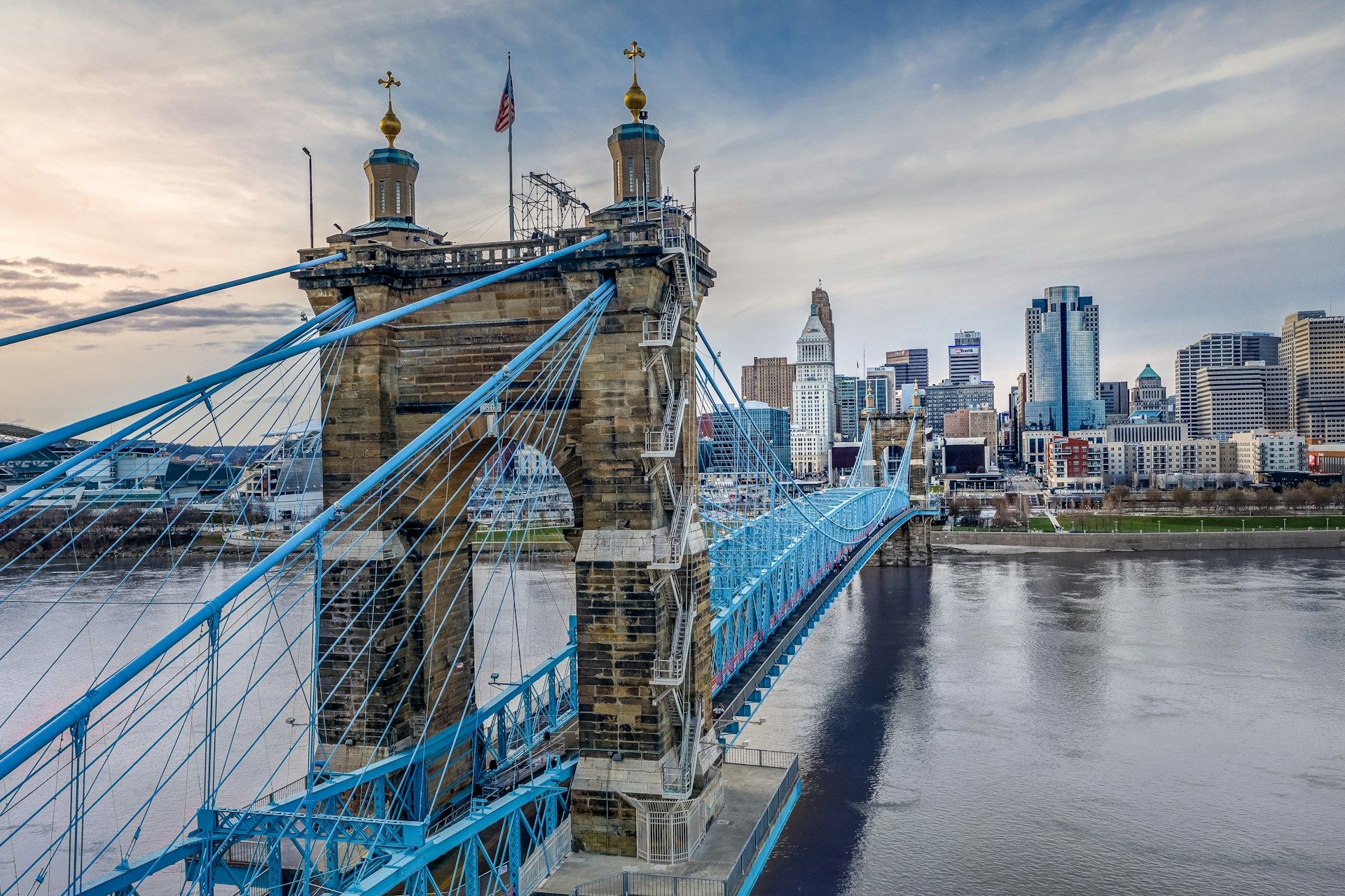 View of Cincinnati bridge and skyline