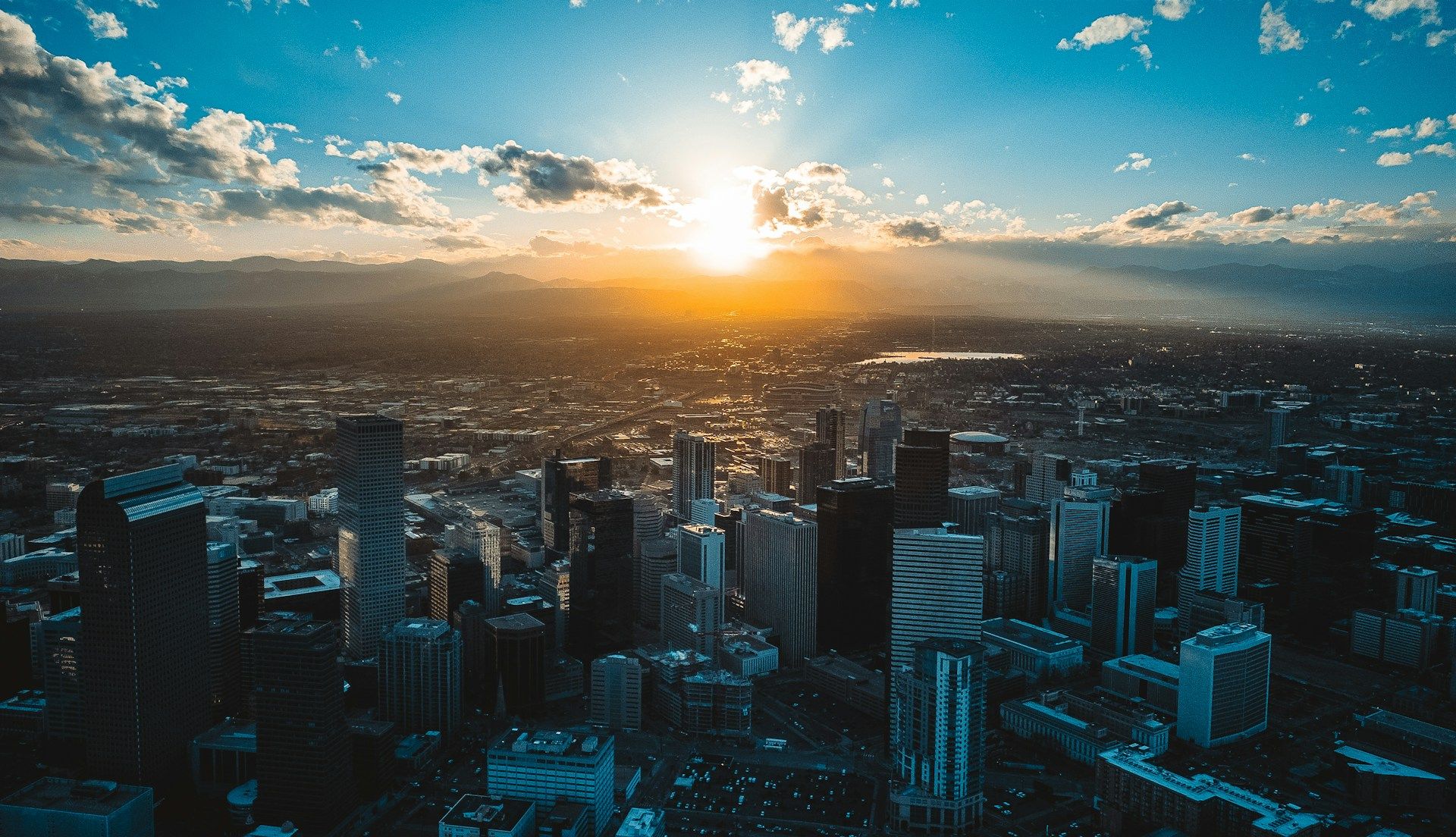 Sunset over Denver skyline