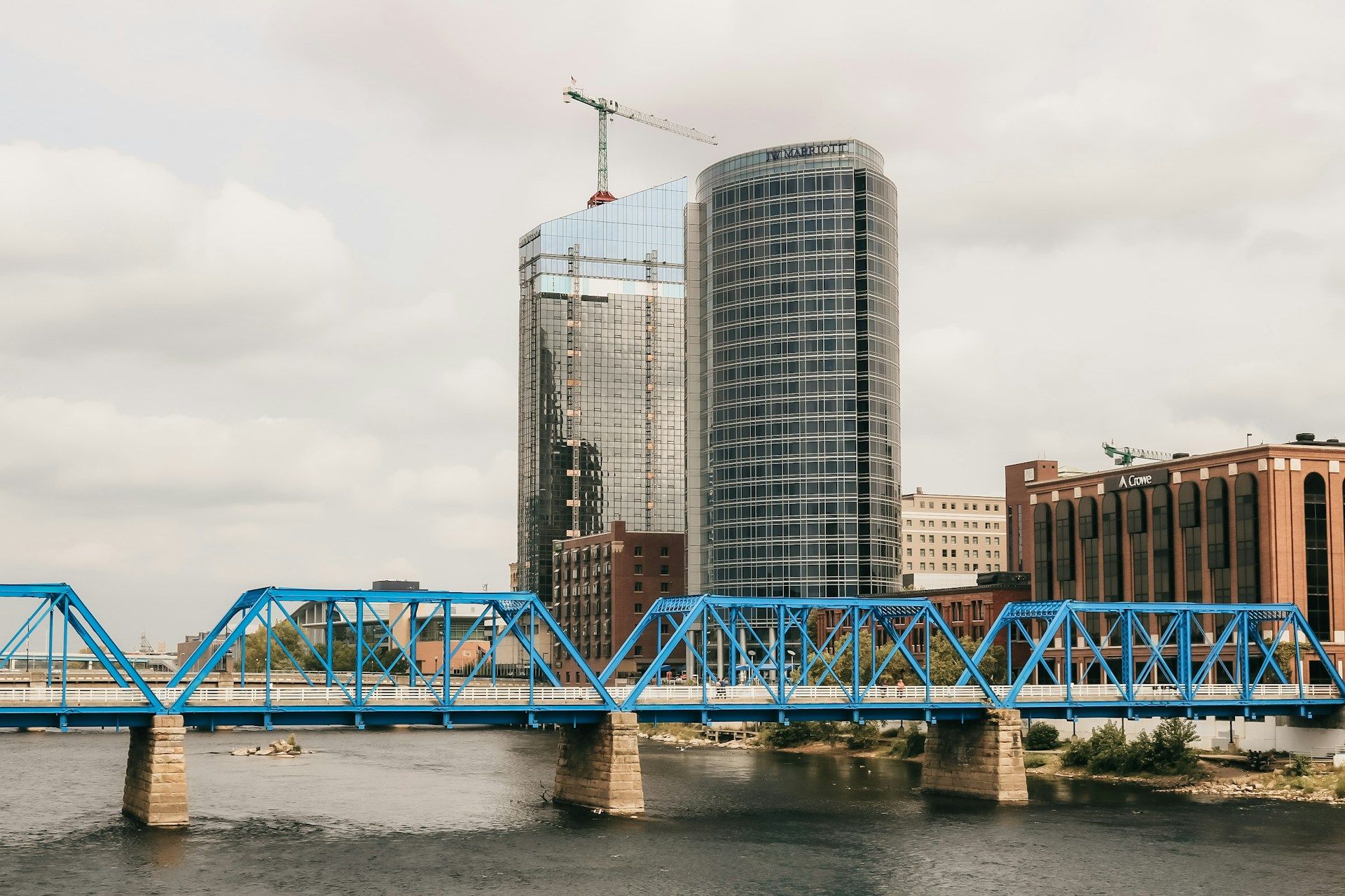 Blue metal bridge in Grand Rapids MI