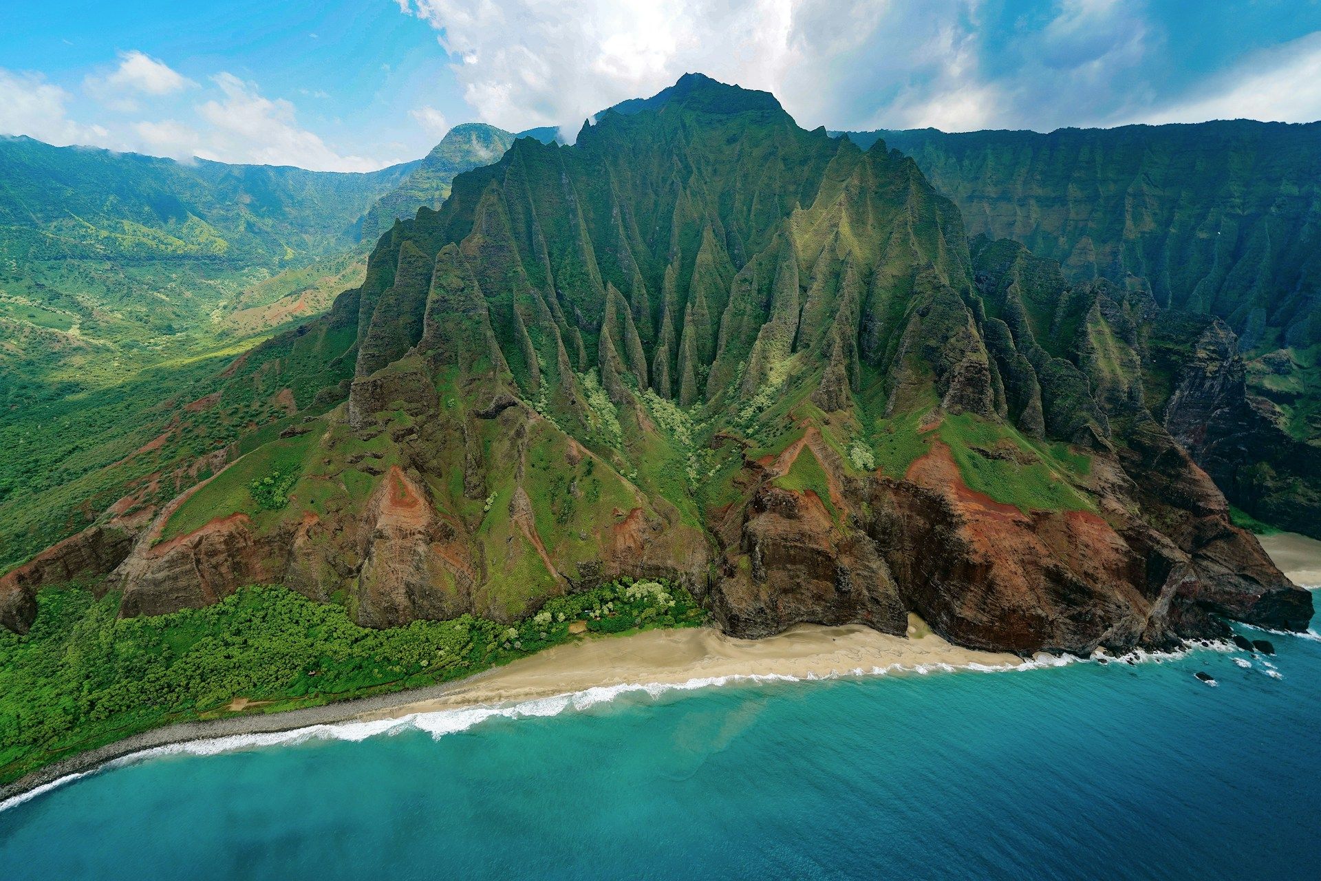 Aerial view of Kauai mountain range