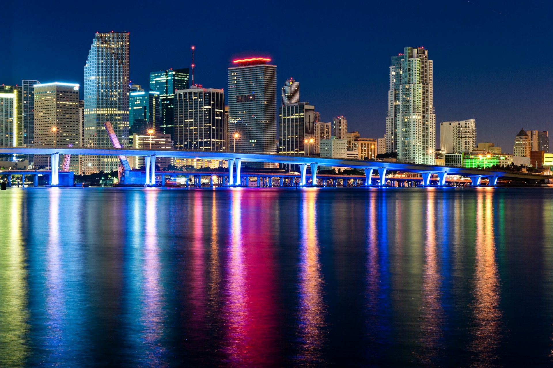 Miami Florida cityscape at night