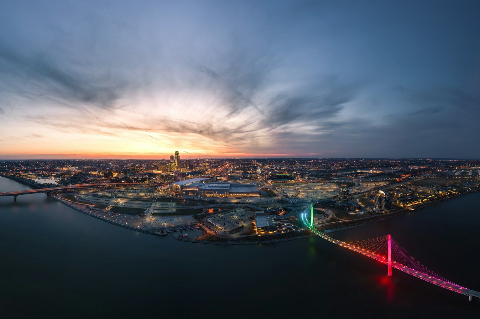 Aerial view of Omaha at night