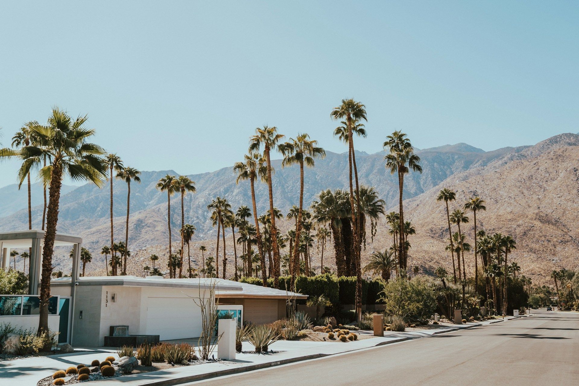 Structure beside palm trees in Palm Springs