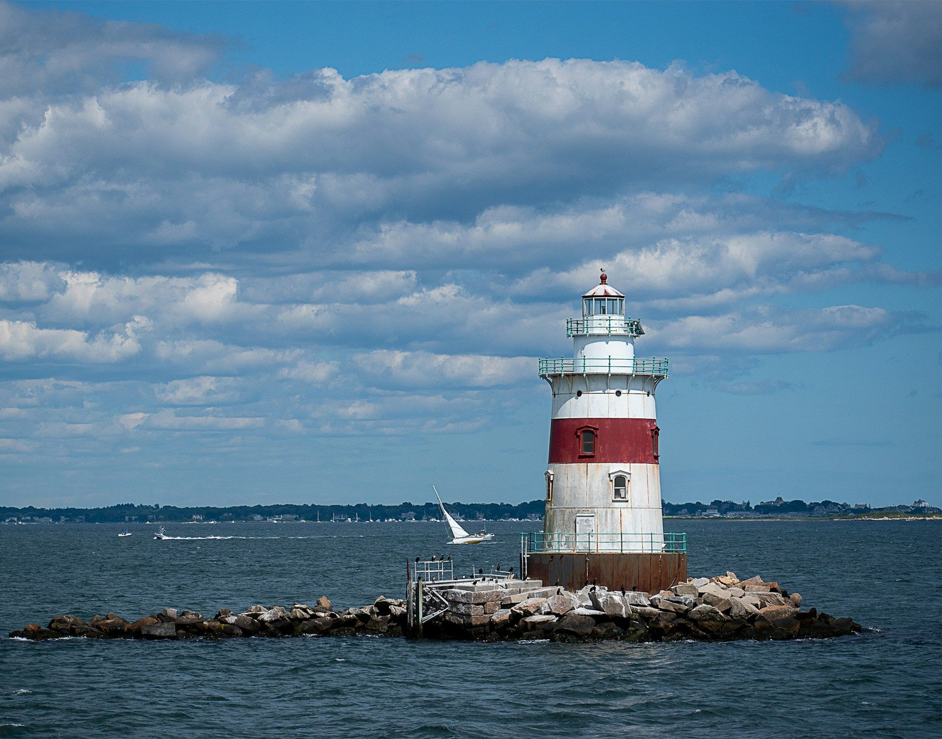 Red and white lighthouse in Rhode Island