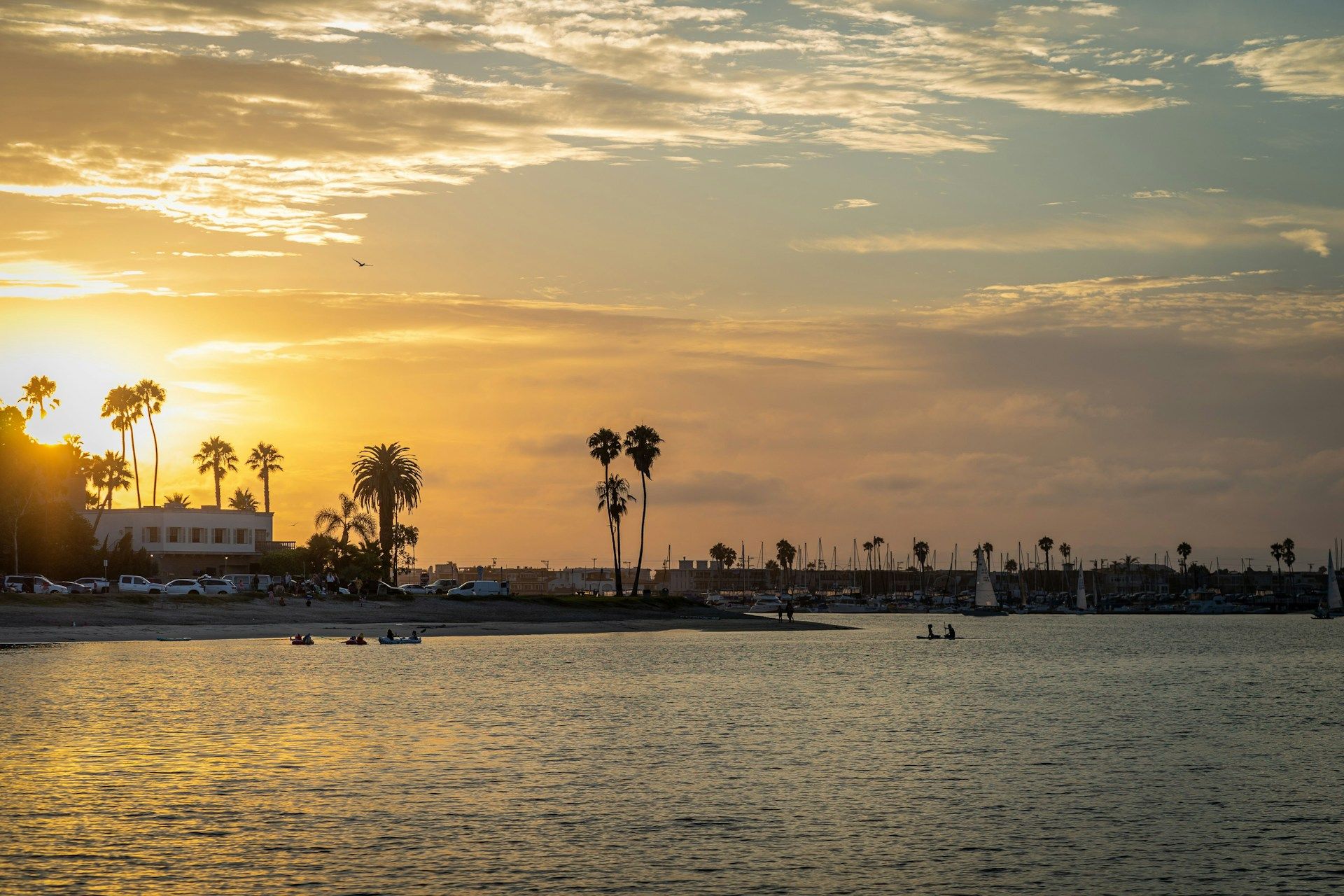 Sunset over calm coast in San Diego