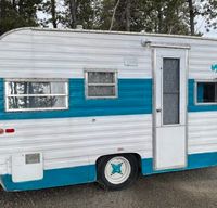 Classic travel trailer in Caribbean Blue
