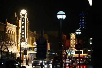 City street at night in Ann Arbor
