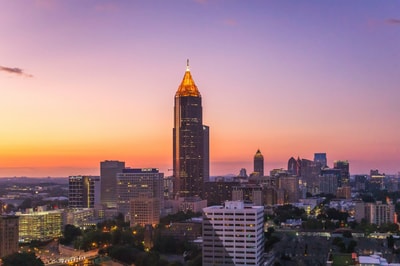 Aerial view of brown tower Atlanta