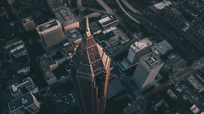 Aerial view of brown tower Atlanta