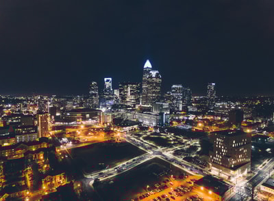 Nighttime cityscape in Charlotte NC