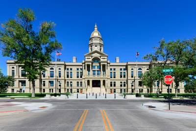 Large clock tower in Cheyenne WY