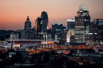 Cincinnati night skyline view