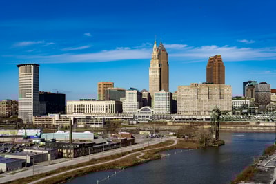Cleveland Ohio city skyline reflection