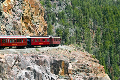 Red train in Durango Colorado