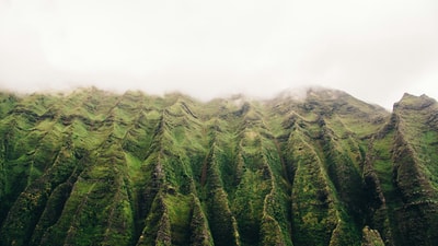 Aerial view of Kauai mountains and lake