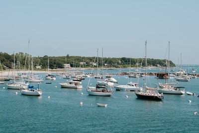 White and blue boats in Massachusetts