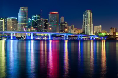 Night street scene in Miami FL