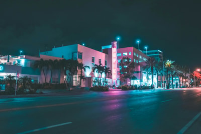 Night street scene in Miami FL