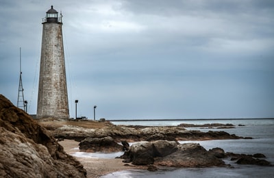 White and black lighthouse in New Haven CT