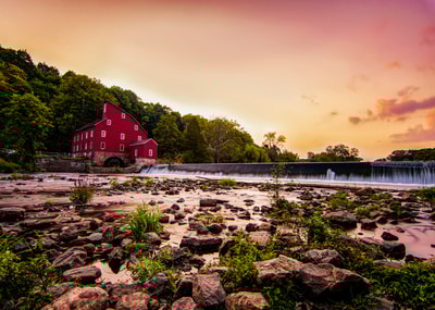 Red house on hillside in New Jersey