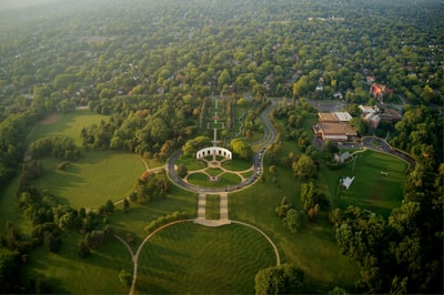 Aerial view of circular building Omaha