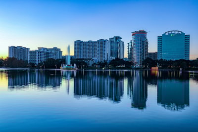 Orlando city skyline over water