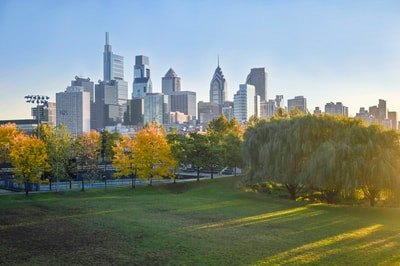 Center City Philadelphia skyline in autumn