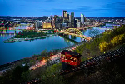 Aerial view of Pittsburgh PA bridge