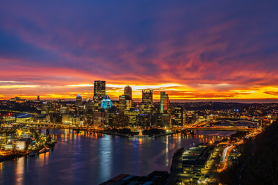 Sunrise over Pittsburgh cityscape