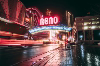 High-rise building at nighttime in Reno