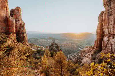 Sun shining through trees in Sedona AZ