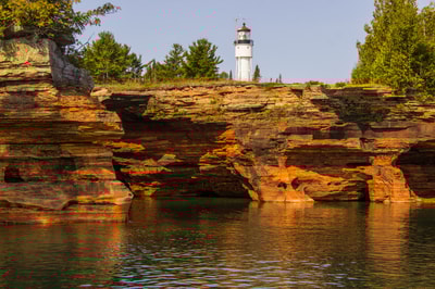 Lighthouse on cliff in Wisconsin