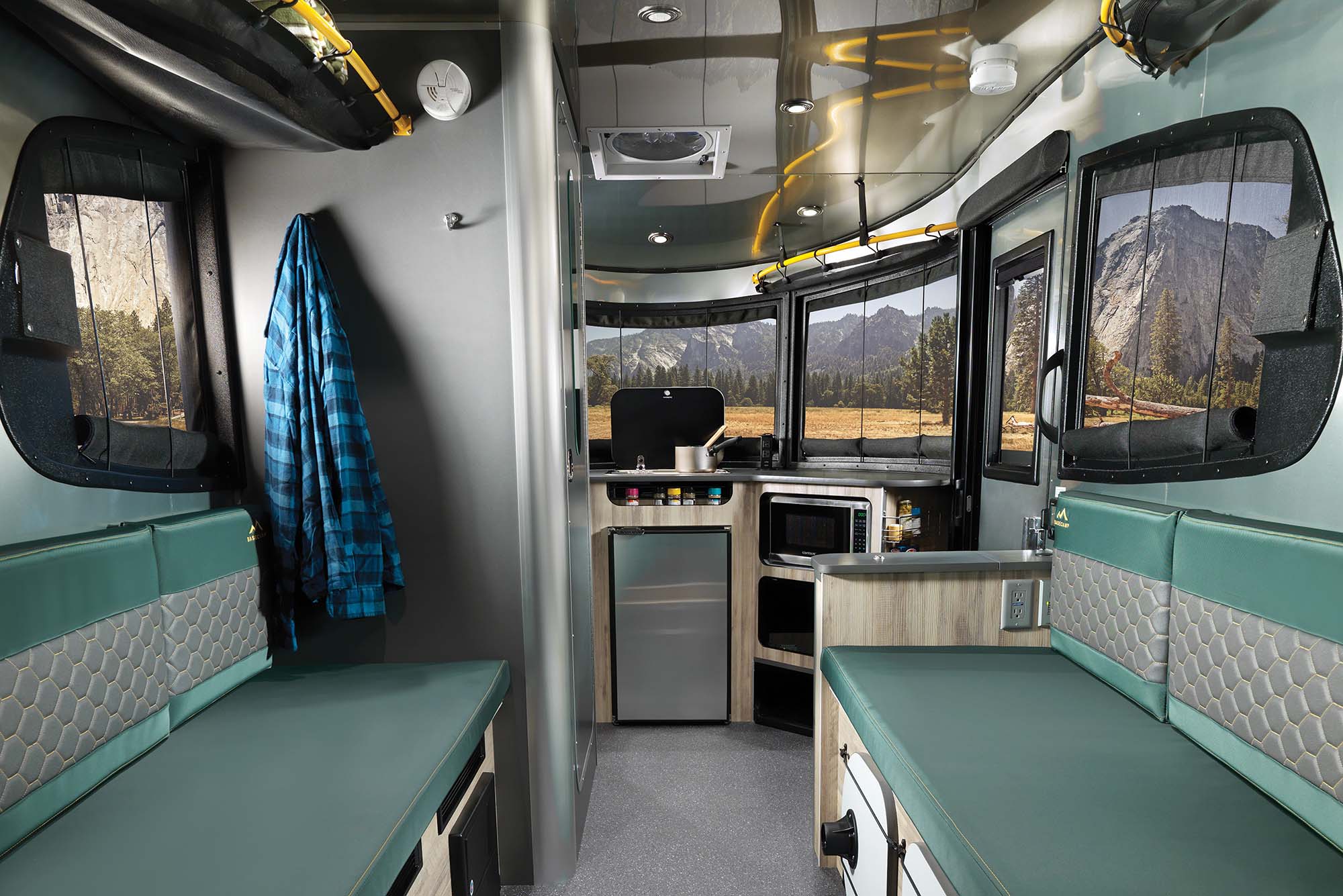 Inside view of an Airstream trailer. 