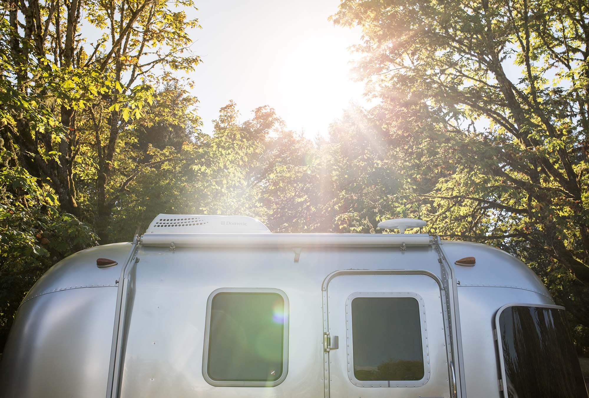 Top of an Airstream trailer in the morning sun.