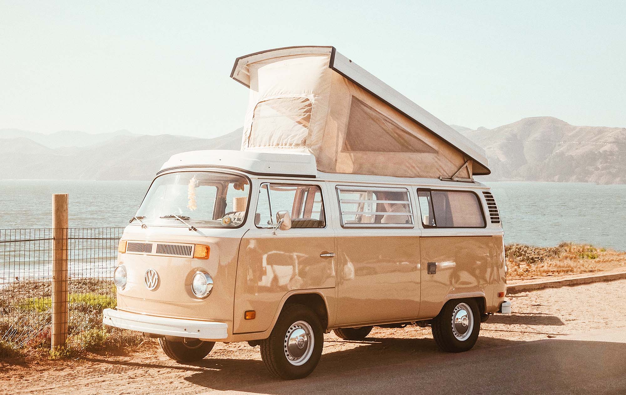 beige volkswagon popup van