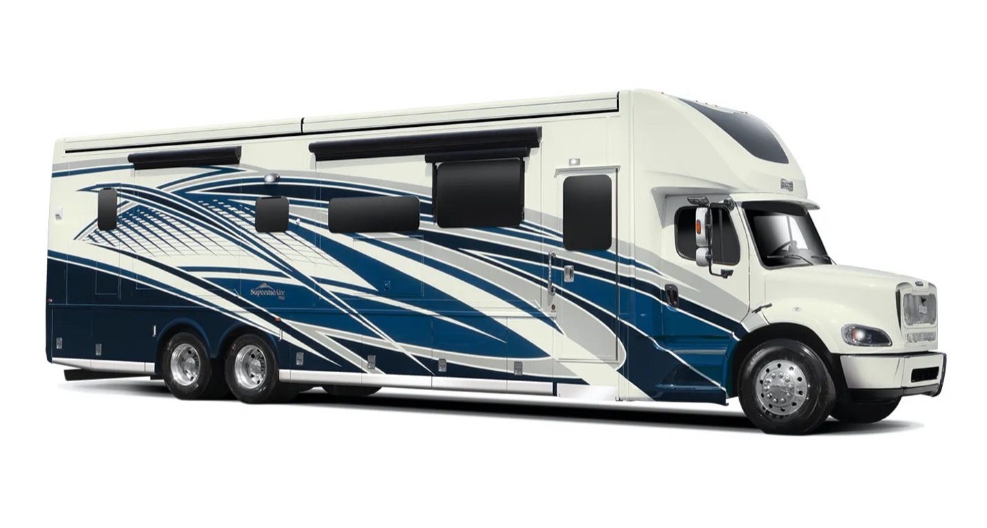 large class c blue, black and white motorhome